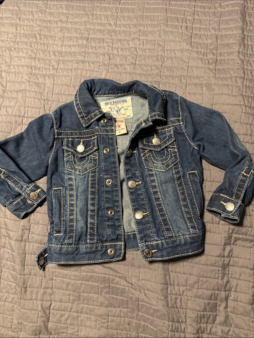 True Religion Kids Dark Blue Denim Jacket with Contrast Stitching
